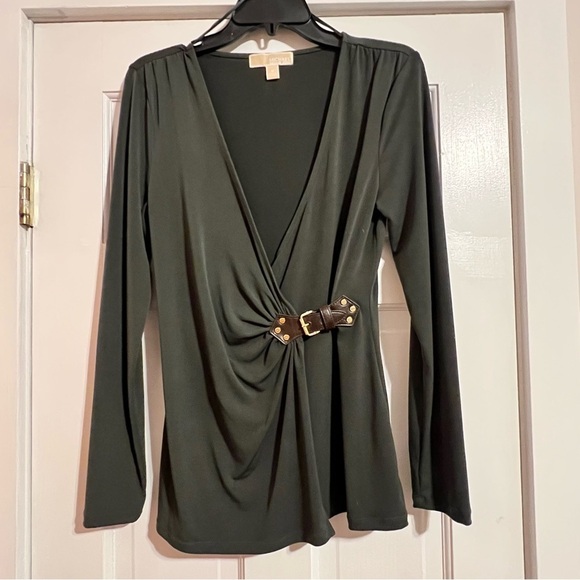 Michael Kors Tops - #186 Michael Kors Dark Olive / Forest Green Wrap Style Blouse Top  Buckle Accent